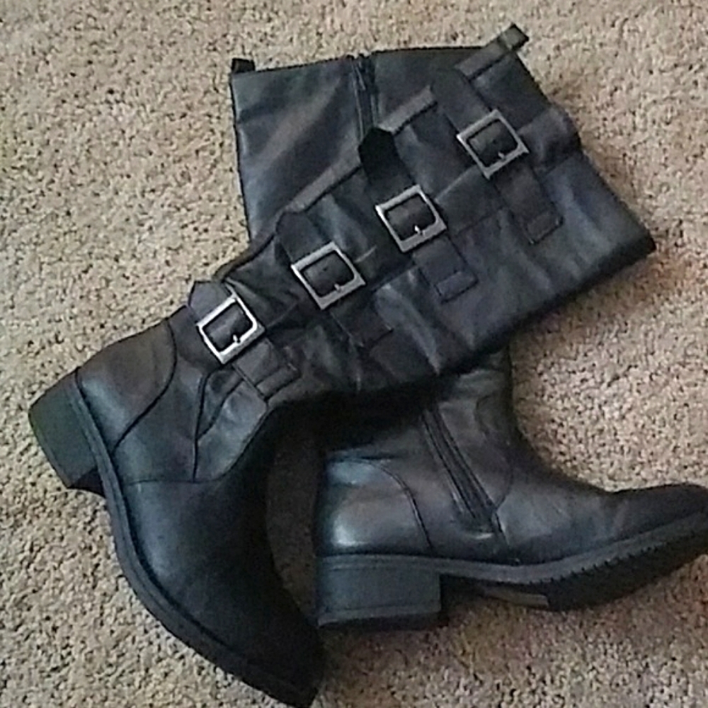 Tall Black Buckle Boots